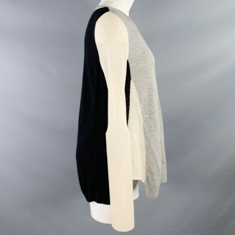 REBECCA TAYLOR Size S Grey Black White Nylon Blend Mixed Fabrics Casual Top