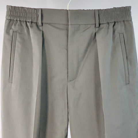 FENDI Size 30 Black Wool Blend Pleated Elastic Waistband Casual Pants