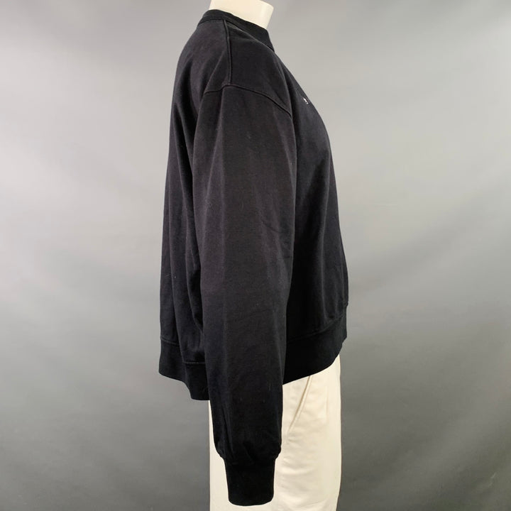 ALEXANDER WANG Size L Black Grey Logo Cotton Oversized Crew Neck Sweatshirt