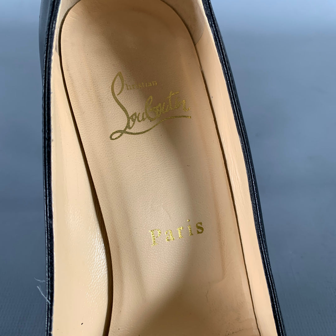 CHRISTIAN LOUBOUTIN Size 7.5 Black Leather Round Toe Pumps