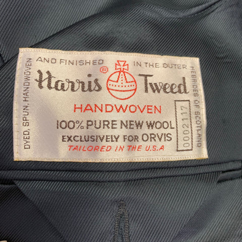 ORVIS Size 52 Grey Black Blue Herringbone Wool Notch Lapel Sport Coat