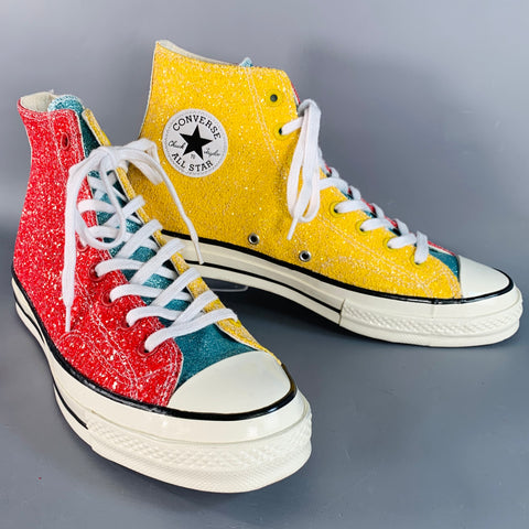 CONVERSE x JW ANDERSON Size 10.5 Yellow Blue Red Glitter Coated Canvas High Top Sneakers