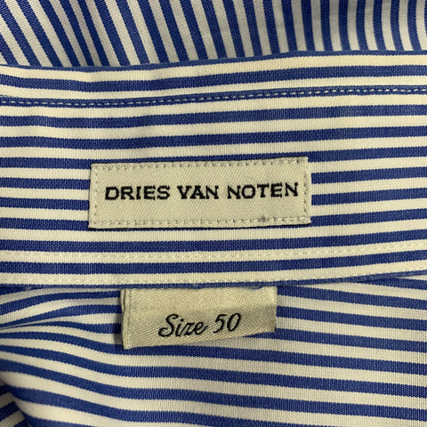DRIES VAN NOTEN Size M Navy White Stripe Peter Pan Collar Long Sleeve Shirt