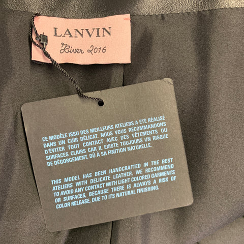 Jupe mi-longue tulipe LANVIN 2016 en cuir d'agneau à volants, taille M, noire