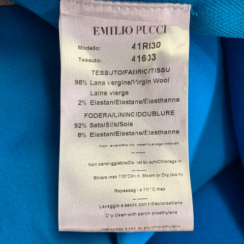 EMILIO PUCCI Size 8 Blue Crepe V-Neck Cocktail Dress