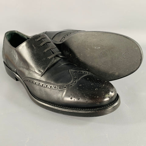 SALVATORE FERRAGAMO Size 10.5 Black Perforated Leather Wingtip Lace-Up Shoes