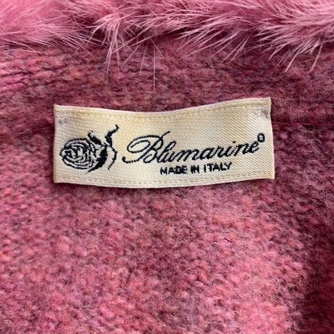 BLUMARINE Size 4 Pink Heather Wool Blend Fur Collar Cardigan