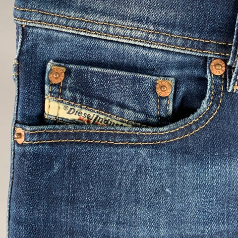 DIESEL Size 26 Tepphar Blue Distressed Cotton Blend Tapered Slim Jeans