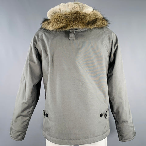 WOOLRICH Size M Grey Nylon Hooded Jacket