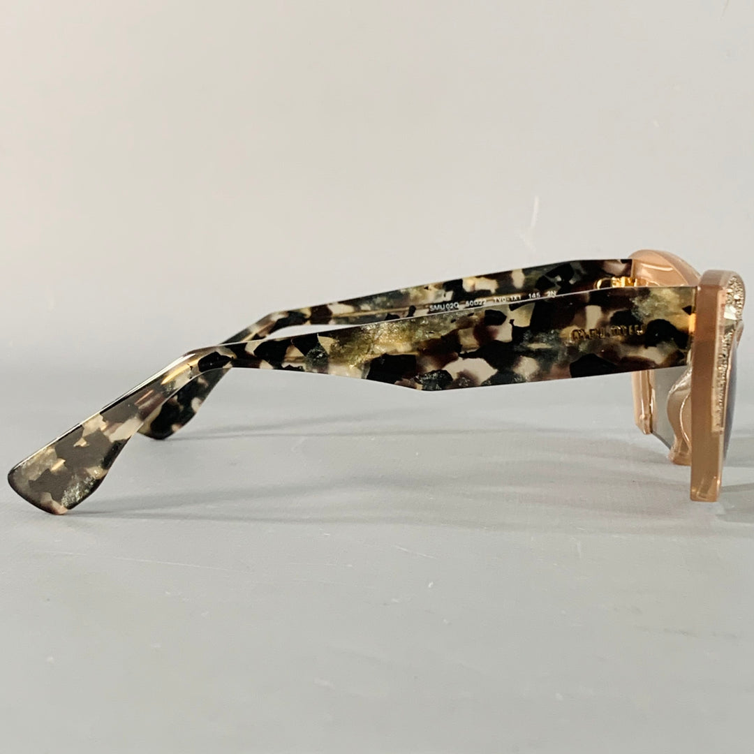 MIU MIU Rasoir Silver Taupe Rhinestones Acetate Semi Rimless Cat Eye Sunglasses