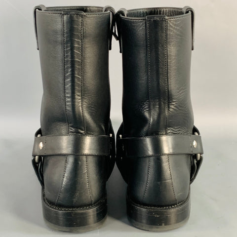 Bottes de motard LOEWE T. 43 en cuir noir à enfiler, bout rond, avec bride