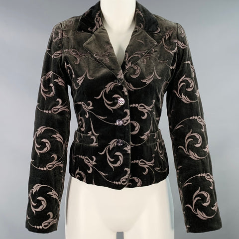 BURBERRYS Size 2 Grey Taupe Cotton Velvet Embroidered Jacket Blazer