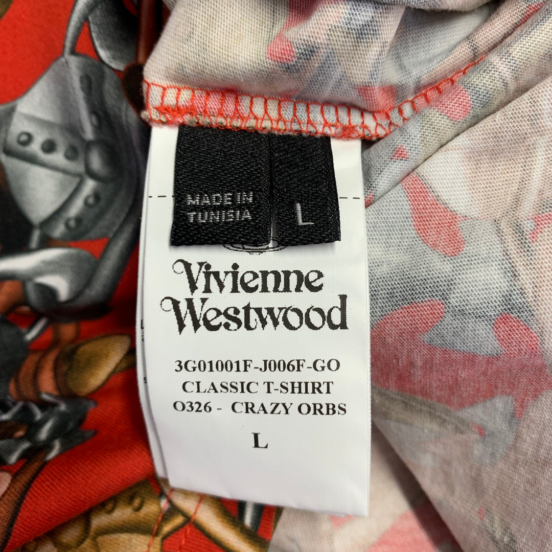 VIVIENNE WESTWOOD Size L Crazy Orbs Red Brown Logo Cotton Crew Neck T-shirt