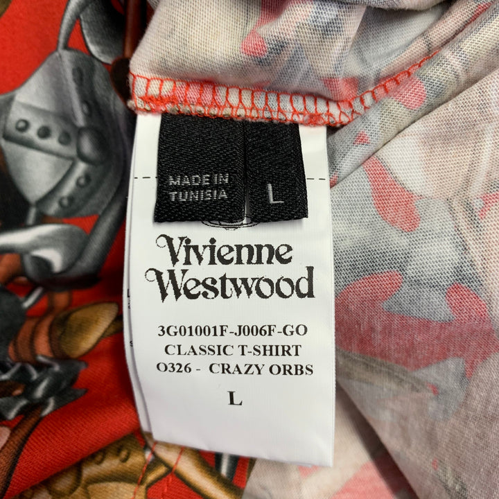 VIVIENNE WESTWOOD Size L Crazy Orbs Red Brown Logo Cotton Crew Neck T-shirt