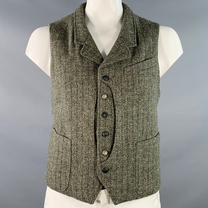 MONITALY Size XXL Grey Black Stripe Virgin Wool Notch Lapel Vest