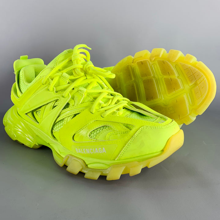 BALENCIAGA Size 11 Track 3 Green Neon Leather Nylon Lace-Up Sneakers