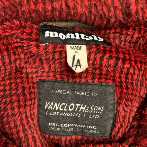 MONITALY Size L Olive Red Quilted Cotton Nylon Pop Over Jacket
