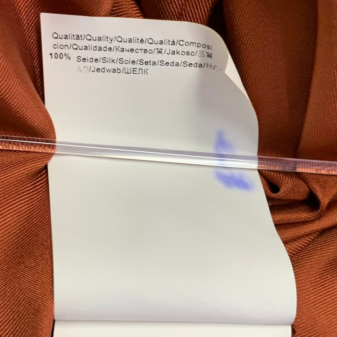 HUGO BOSS Size 4 Brown Copper Silk Ruffled Short Sleeve Blouse