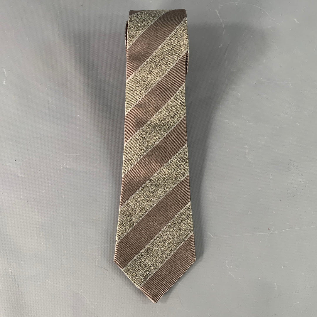 BRUNELLO CUCINELLI Grey Silver Diagonal Stripe Skinny Tie
