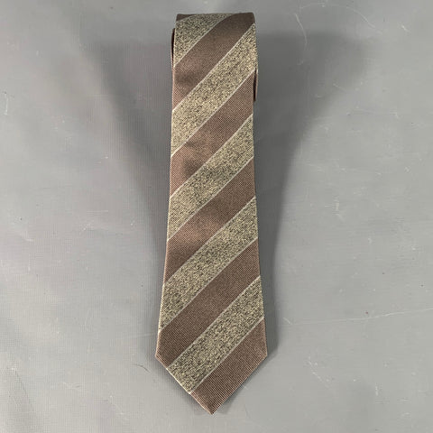 BRUNELLO CUCINELLI Grey Silver Diagonal Stripe Skinny Tie