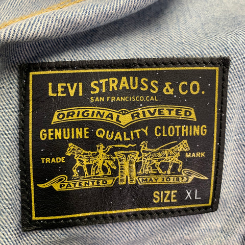 LEVI STRAUSS Size XL Blue Yellow Embroidery Cotton Trucker Jacket