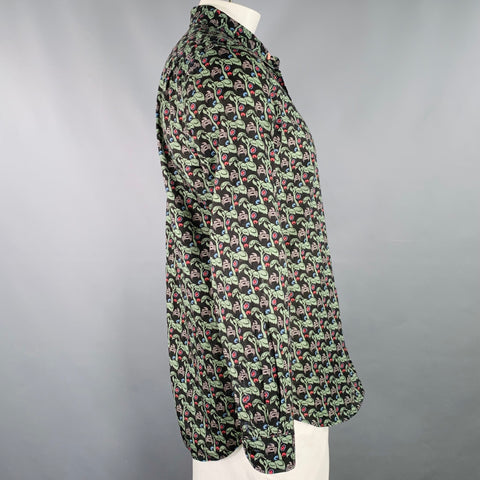 PS by PAUL SMITH Size L Black Green Trees Cotton One pocket Long Sleeve Shirt
