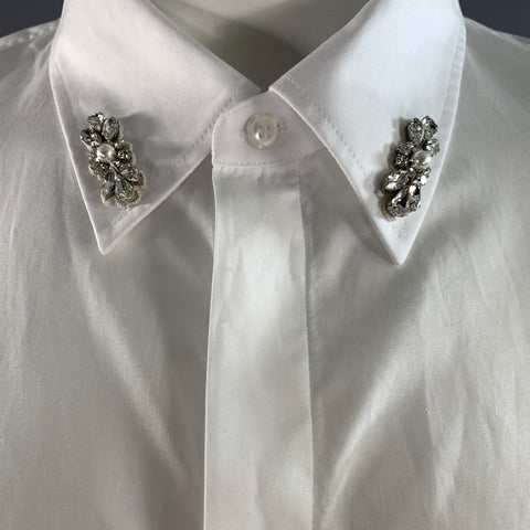 SIMONE ROCHA Size XXL White Cotton Hidden Placket Long Sleeve Shirt