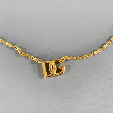 DOLCE & GABBANA Gold Chain Link Metal DG Pendant Necklace