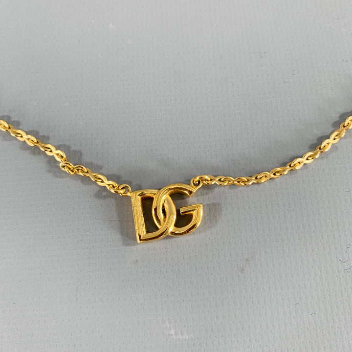 DOLCE & GABBANA Gold Chain Link Metal DG Pendant Necklace