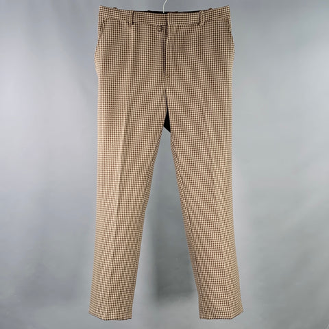 MARNI Size 32 Brown Beige Houndstooth Wool Flat Front Casual Pants
