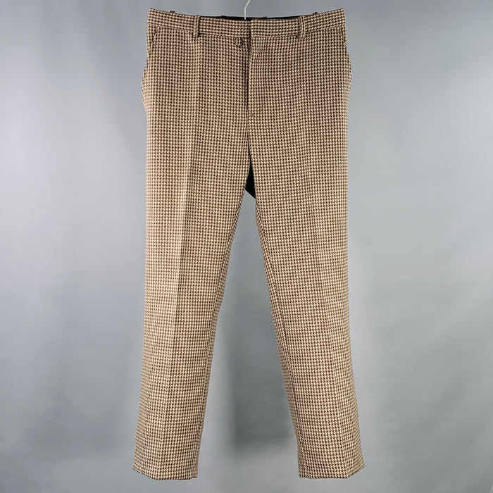 MARNI Size 32 Brown Beige Houndstooth Wool Flat Front Casual Pants