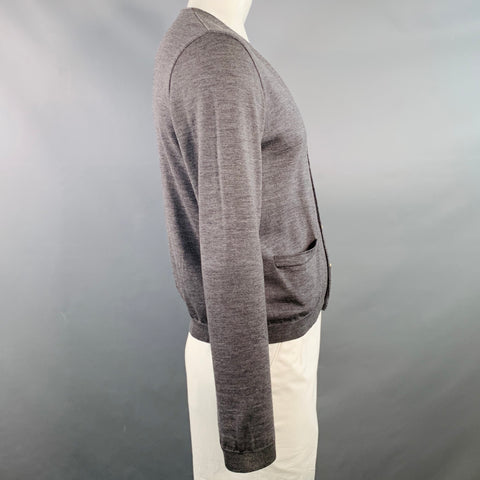 MIU MIU Size L Grey Wool Two Pockets Button Down Cardigan