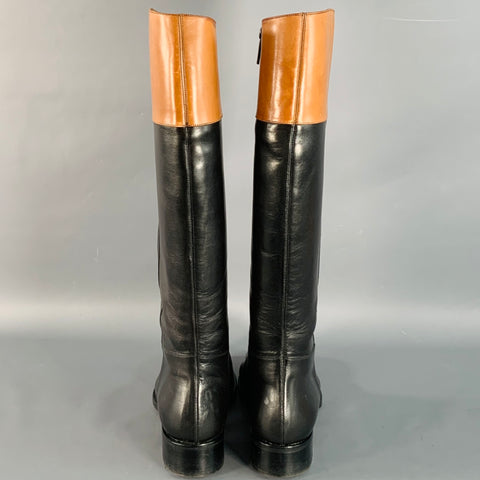 PAUL STUART Size 7.5 Black Tan Leather Side Zipper Riding Boots