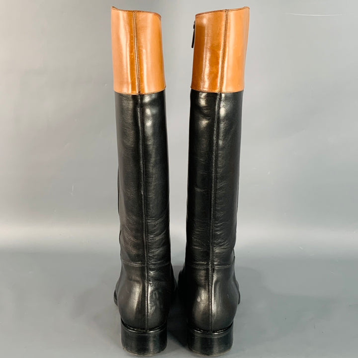 PAUL STUART Size 7.5 Black Tan Leather Side Zipper Riding Boots
