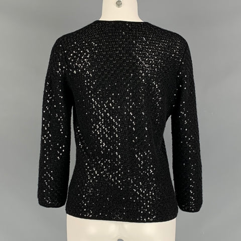 I.MAGNIN Taille M Pull Col V en Cachemire Noir à Paillettes