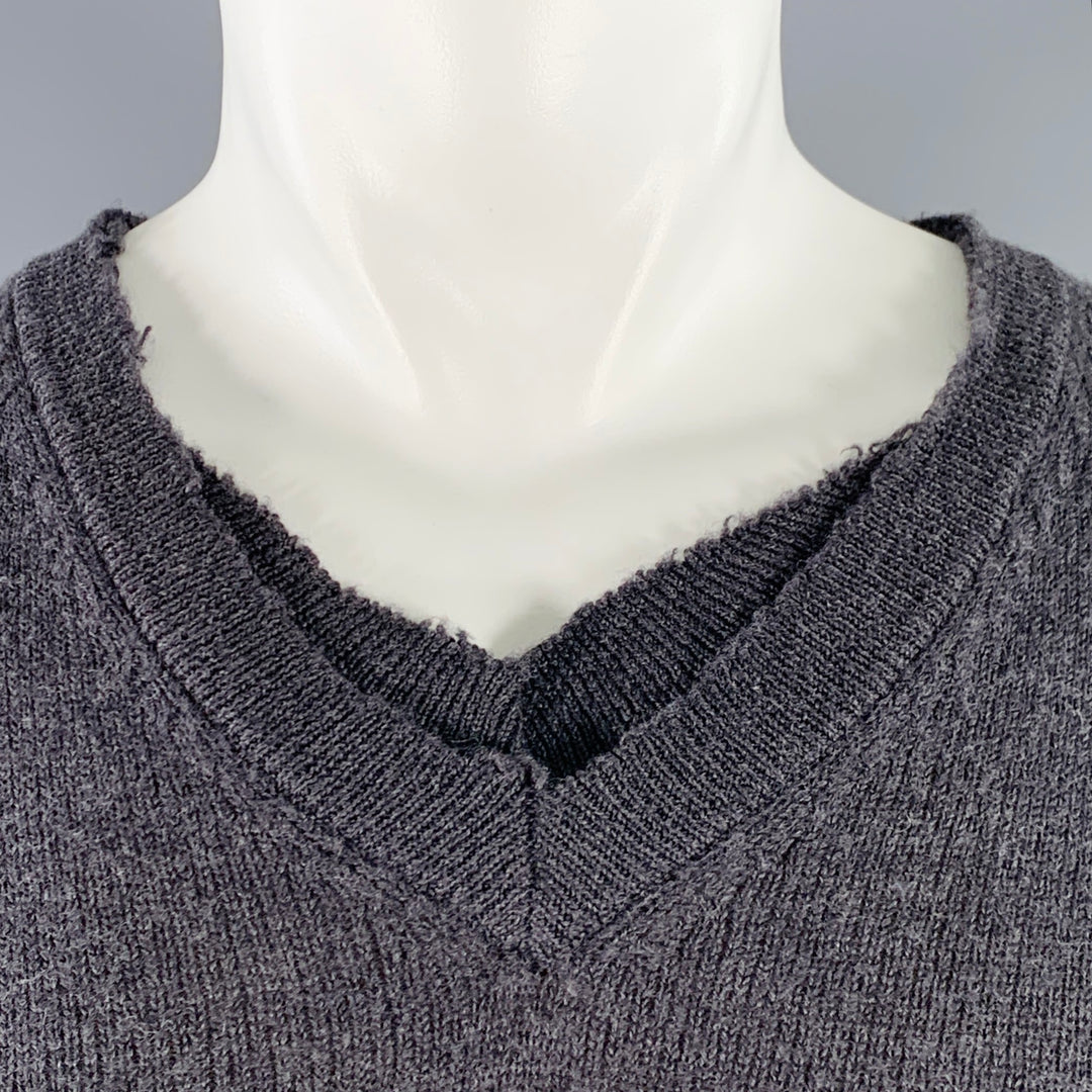 NICE COLLECTIVE Size S Grey Charcoal Knit Merino Wool V-Neck Sweater