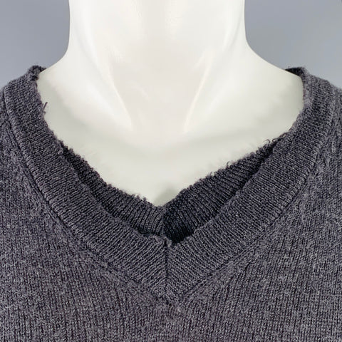 NICE COLLECTIVE Taille S Pull en laine mérinos col en V gris anthracite tricoté