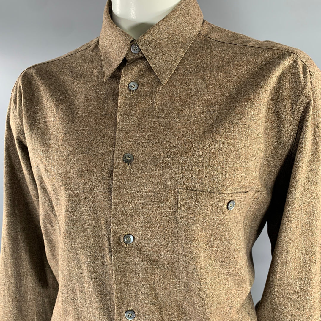 ERMENEGILDO ZEGNA Size XL Brown Tan Cotton Pointed Collar Long Sleeve Shirt