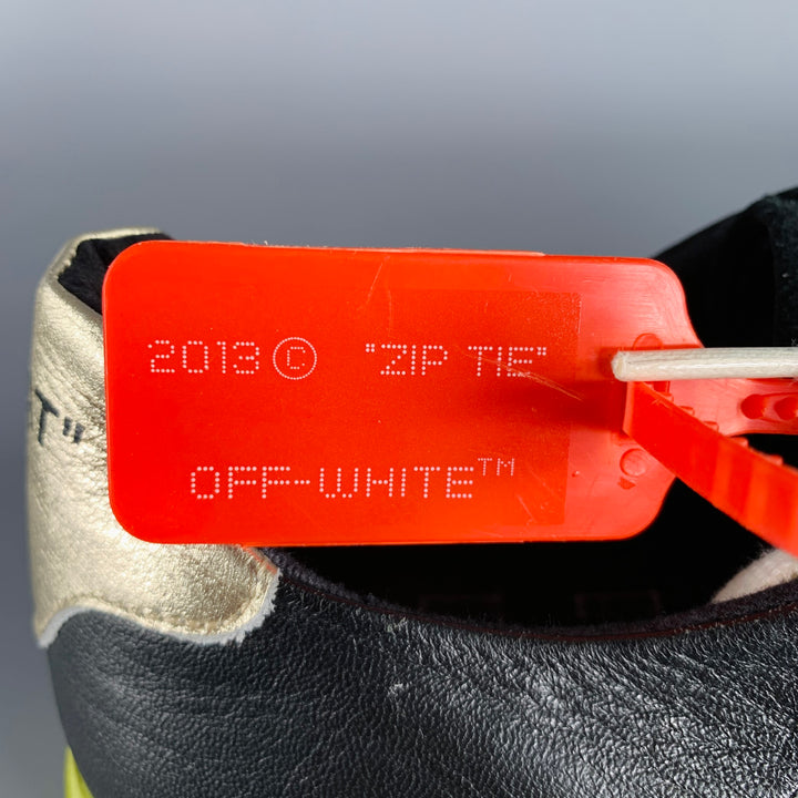 OFF-WHITE Size 10 Black Green Leather Zip Tie Lace-Up Sneakers
