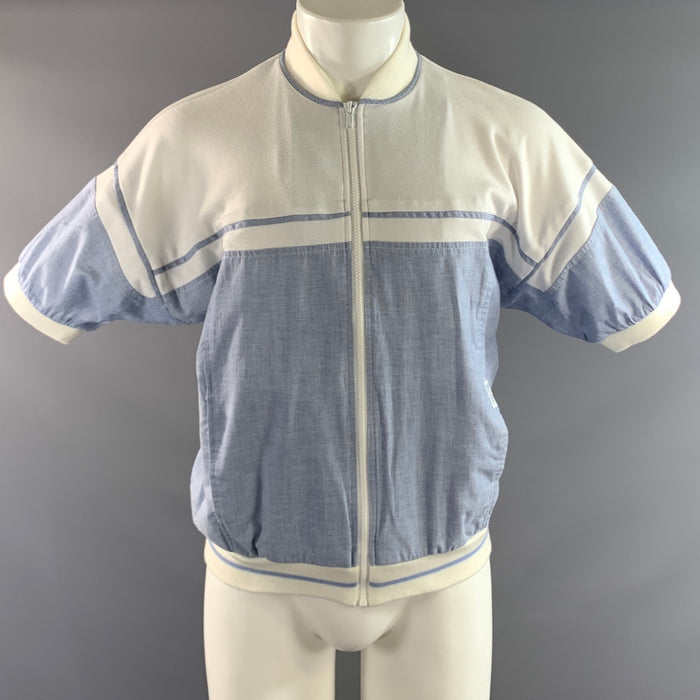 CHRISTIAN DIOR Size M White Light Blue Cotton Blend Short Sleeve Shirt