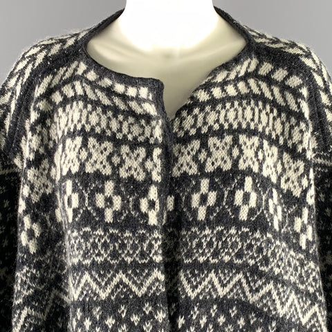 MAX MARA One Size Grey White Wool Blend Geometric Cardigan