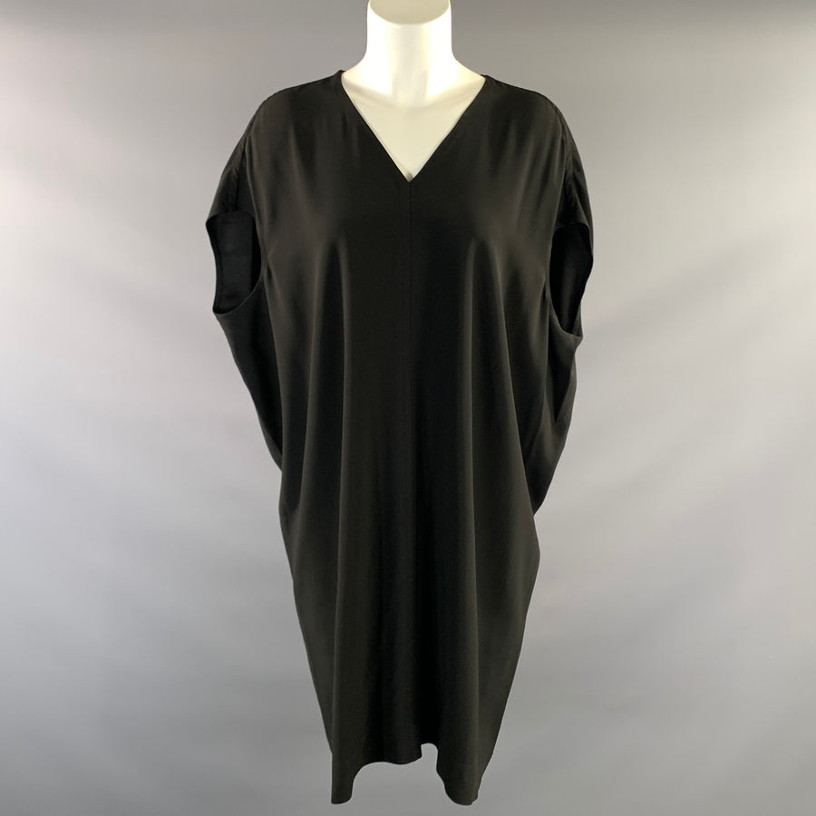 RICK OWENS Size 8 Black Acetate & Viscose V Neck Knee Length Dress