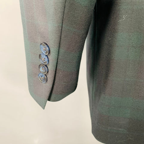 O'CONNELL'S Size 42 Black Green Blackwatch Plaid Virgin Wool Sport Coat