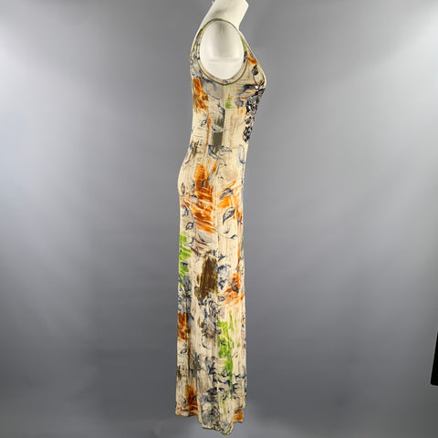 FUZZI Size S Tan Rust Viscose Blend Floral Maxi Long Dress
