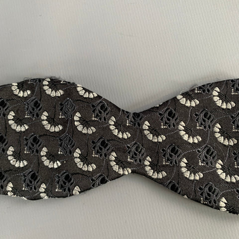 ERMENEGILDO ZEGNA Black Silver Embroidered Silk Bow Tie