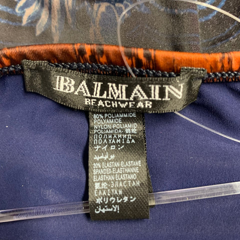 BALMAIN Size S Orange Blue Polyamide Blend Abstract Bottom Swimsuit