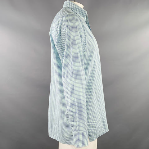 CHARVET Size M/L White Blue Green Checkered Cotton Long Sleeve Shirt