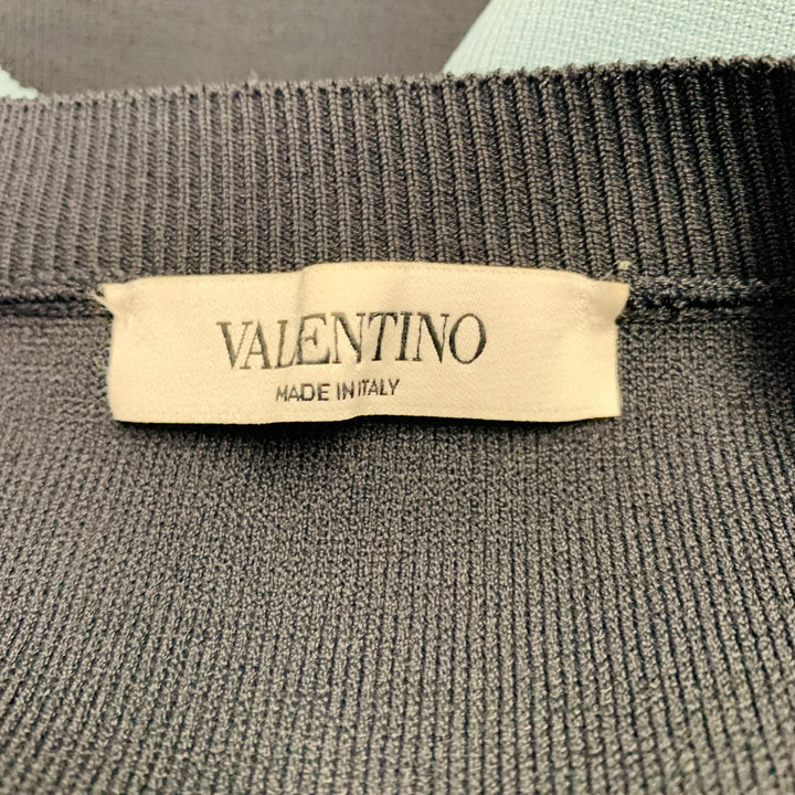 VALENTINO Size M Navy Blue Red Color Block Viscose Blend Crew Neck Pullover