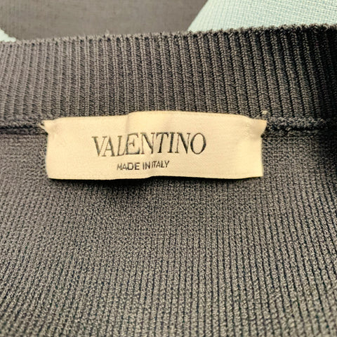 VALENTINO Size M Navy Blue Red Color Block Viscose Blend Crew Neck Pullover