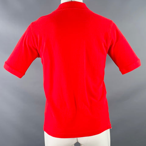BURBERRY Size S Red Contrast Check Trim Cotton Pique Polo